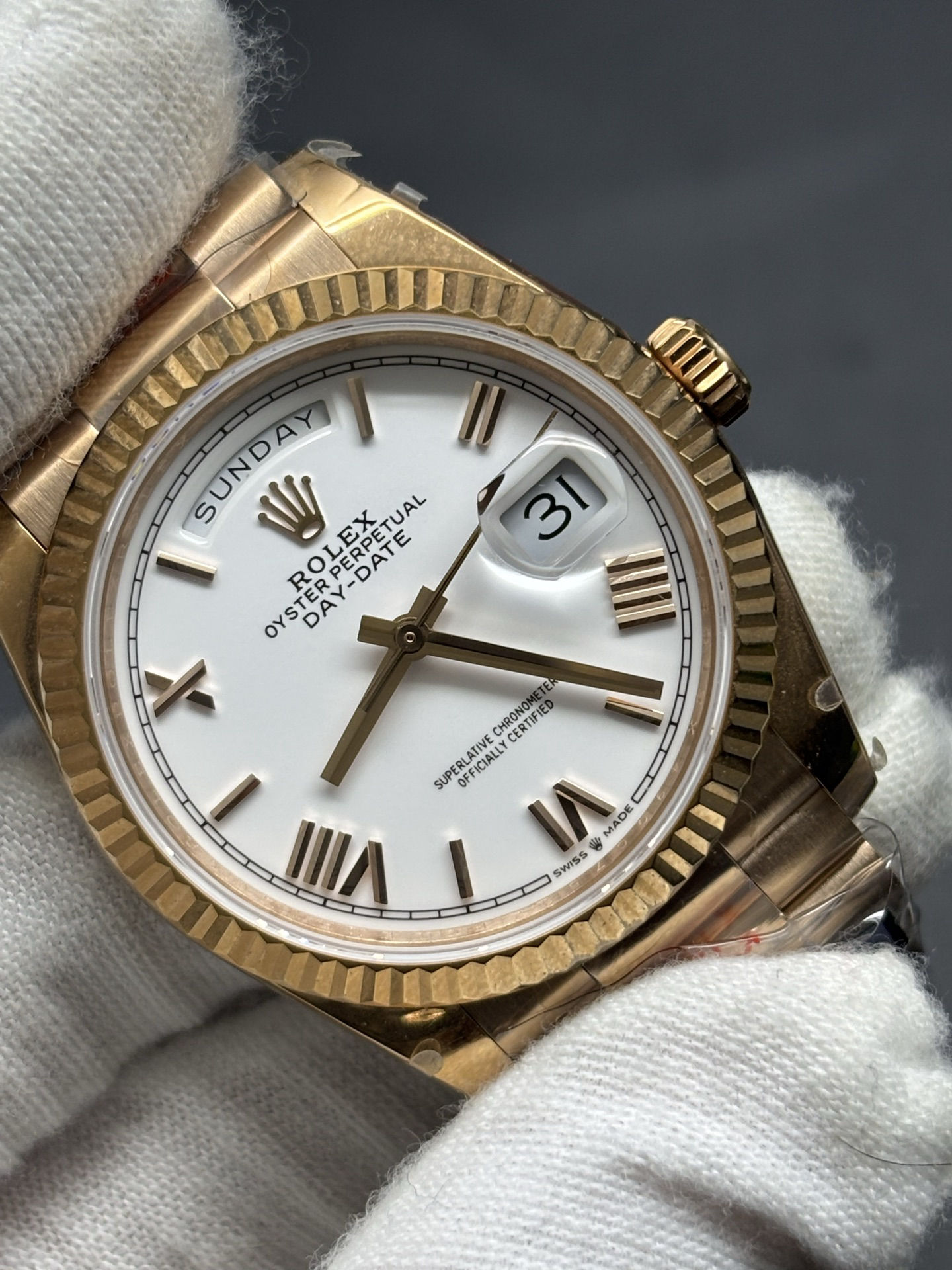 Classic Rolex Day-Date 40mm 18k Yellow Gold White Dial 46