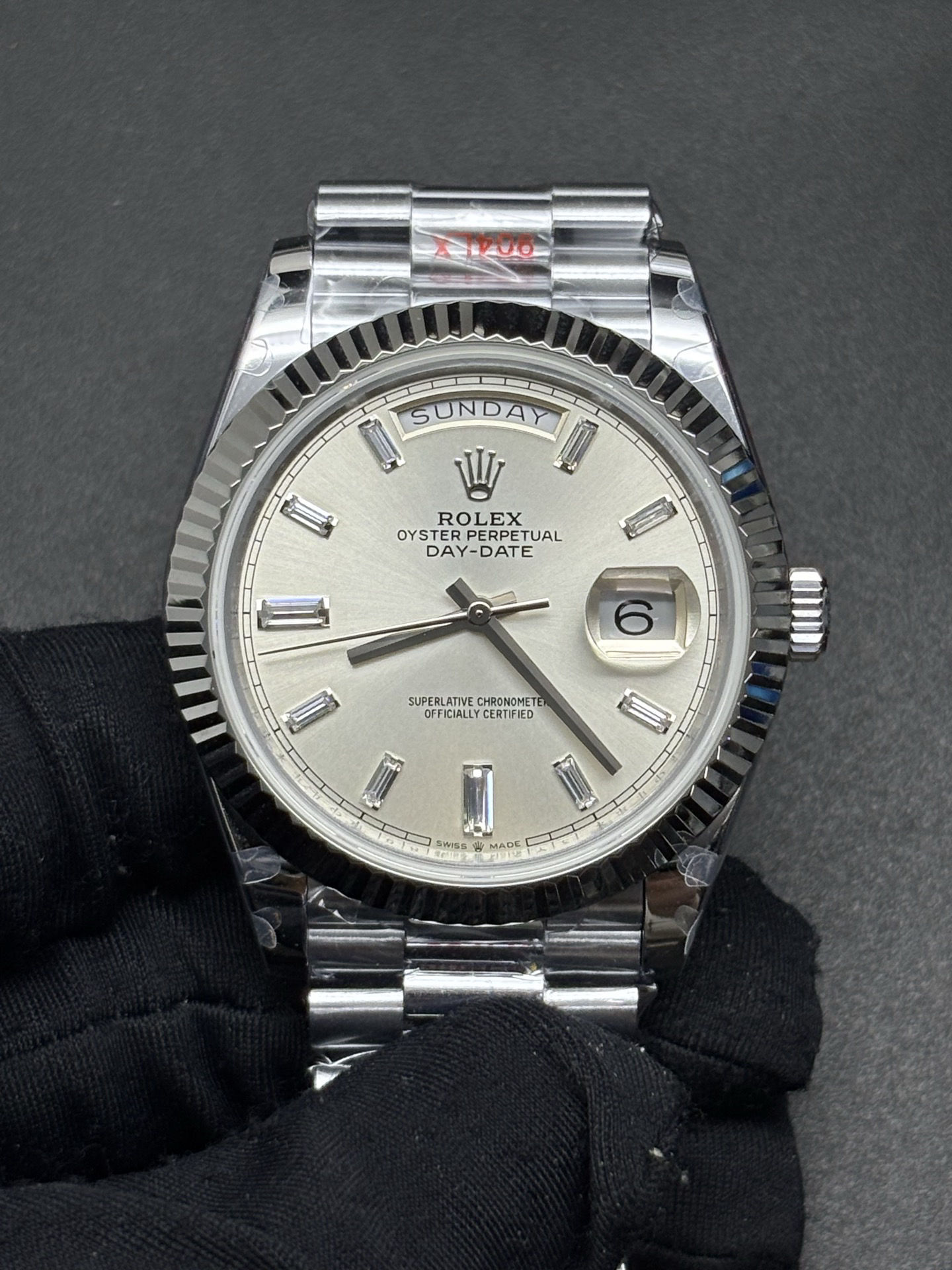 Rolex Day-Date 40mm Silver Dial Baguette Markers ref Trendsetting 68