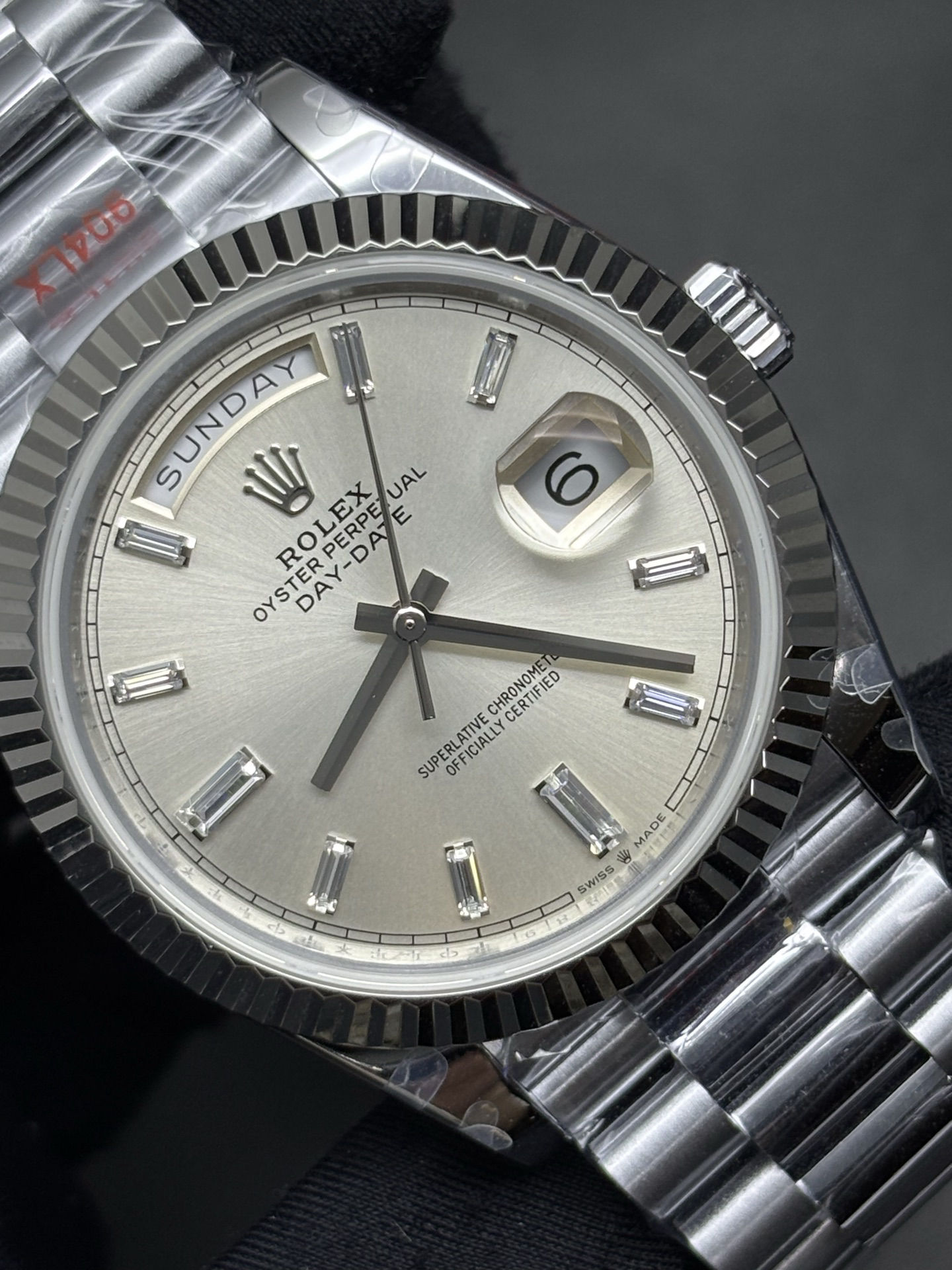Rolex Day-Date 40mm Silver Dial Baguette Markers ref Trendsetting 68