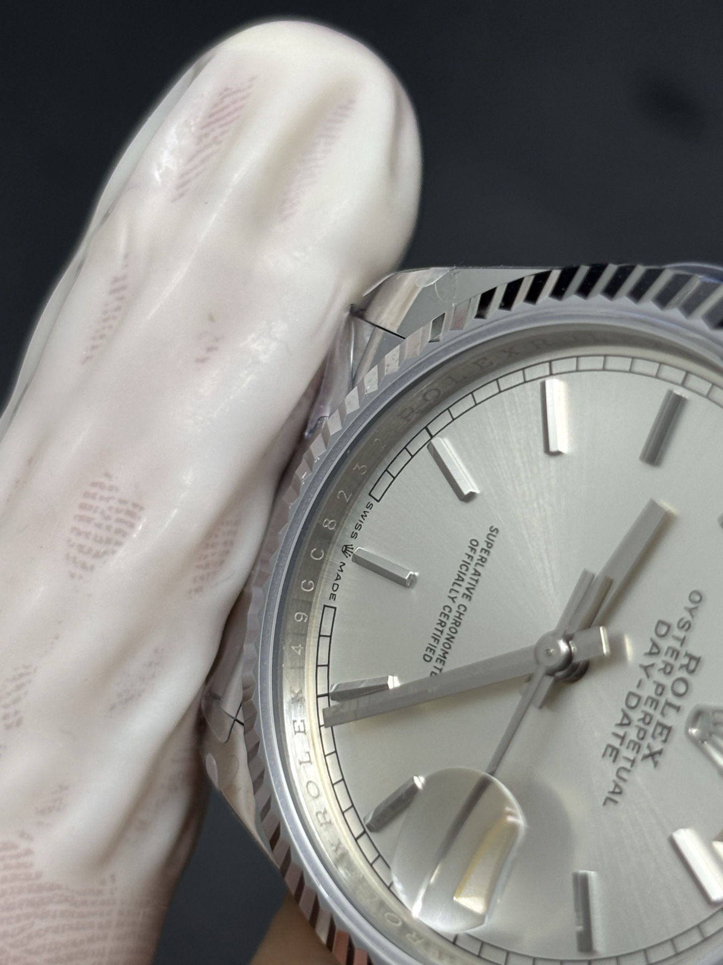 Rolex Day-Date Silver Dial and Fluted Bezel SunProtective 67
