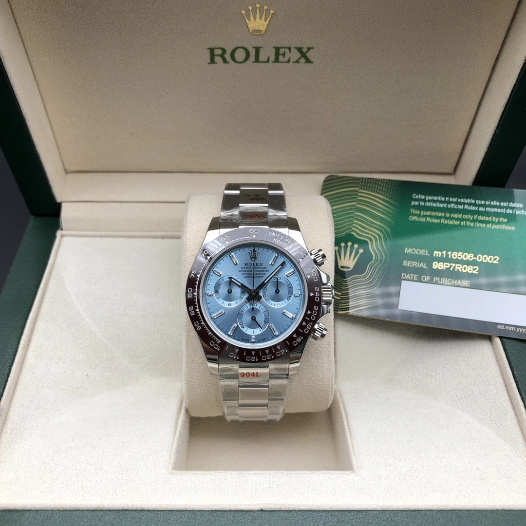 Snug Rolex Daytona Ice Blue Baguette Dial Platinum Bracelet 10