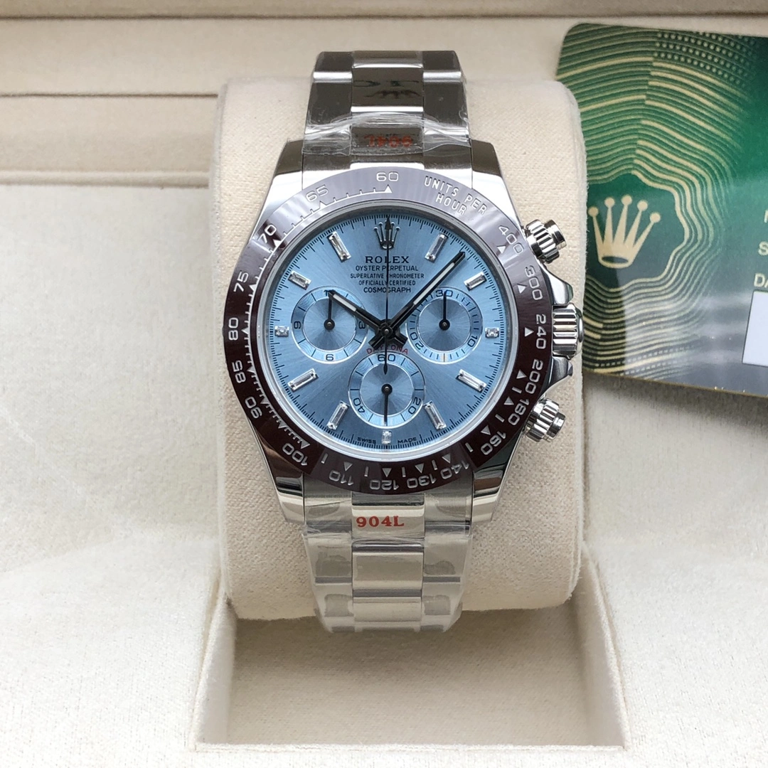 Snug Rolex Daytona Ice Blue Baguette Dial Platinum Bracelet 10