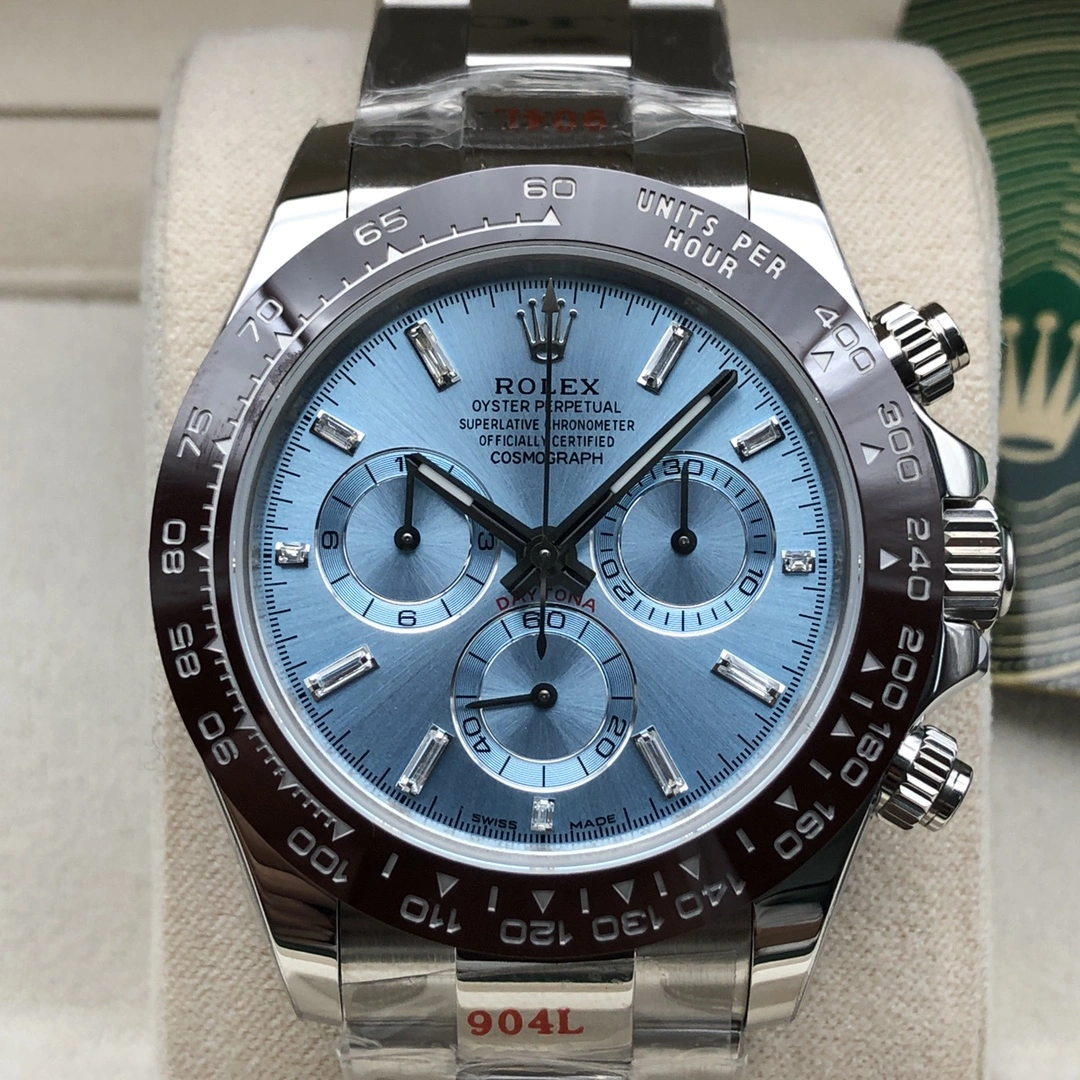 Snug Rolex Daytona Ice Blue Baguette Dial Platinum Bracelet 10