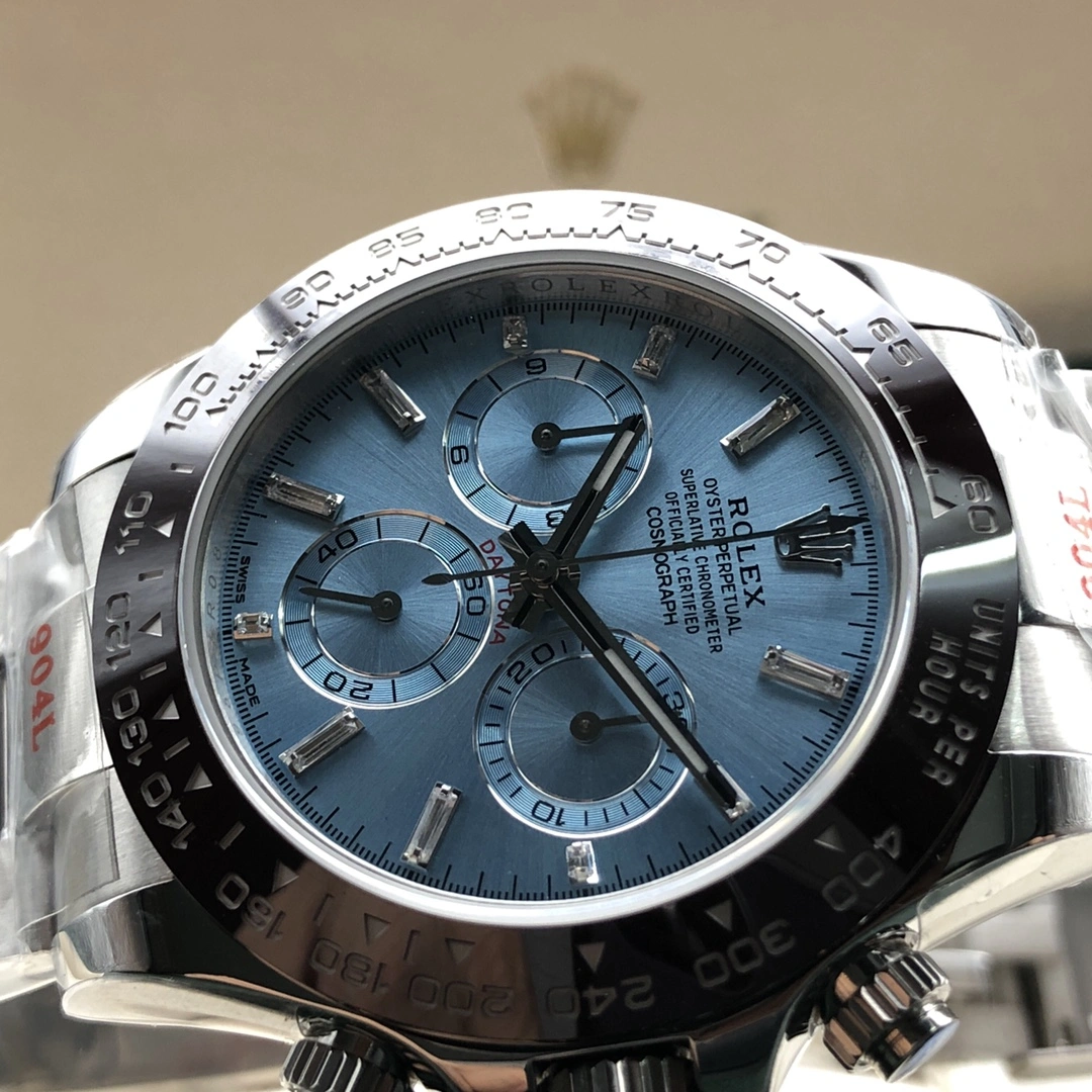 Snug Rolex Daytona Ice Blue Baguette Dial Platinum Bracelet 10