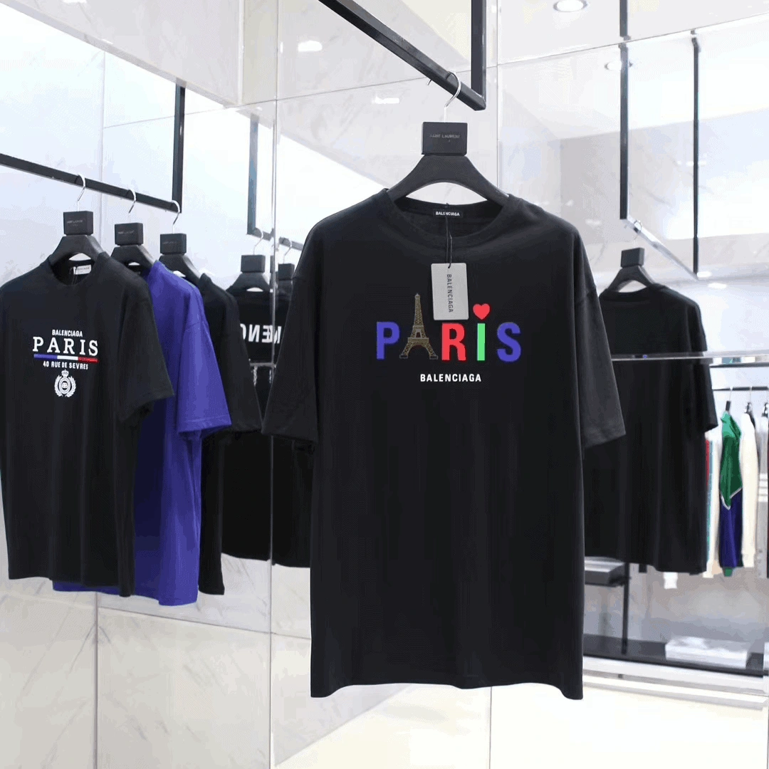BALENCIAGA MEN’S BLACK MODE LOGO TEE – BB42 Popular 7155