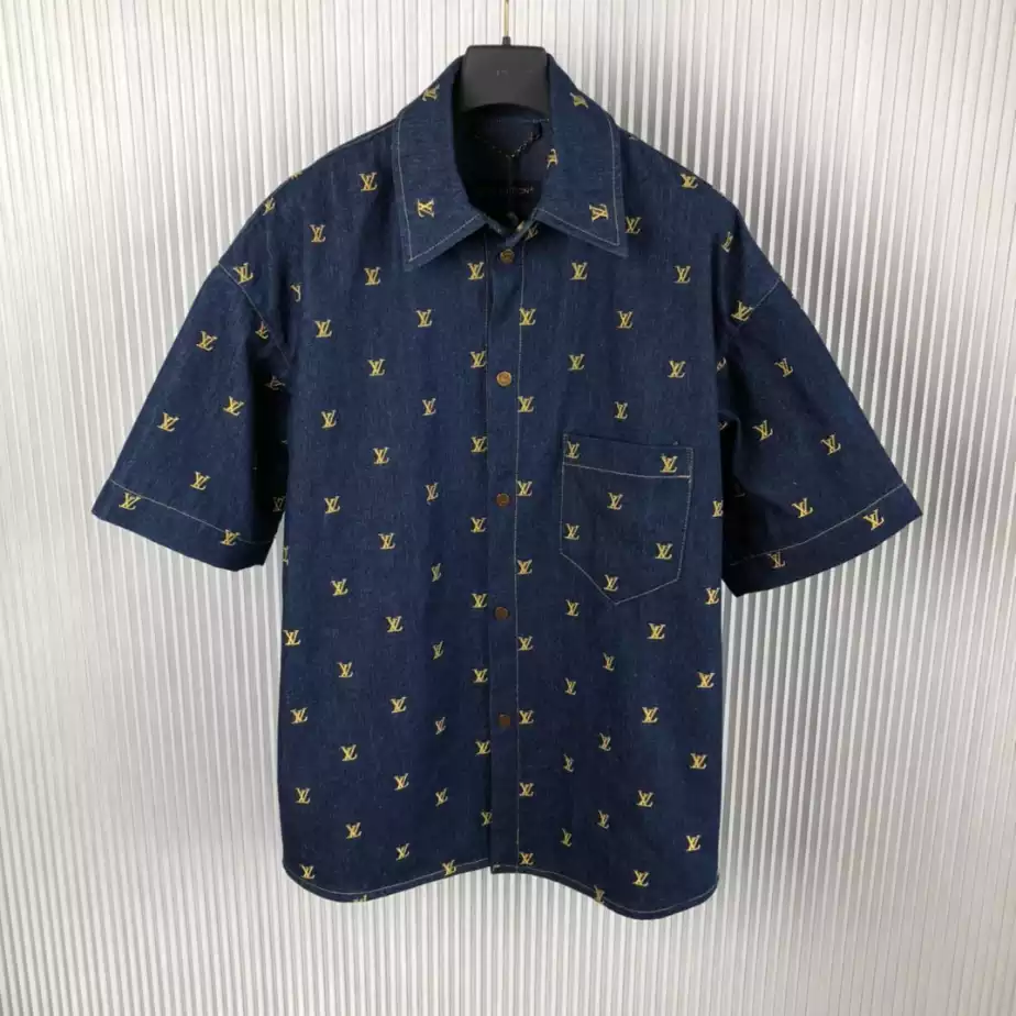 Comfortable 5132 LV Embroidered Signature Short-Sleeved Denim Shirt – LVS031