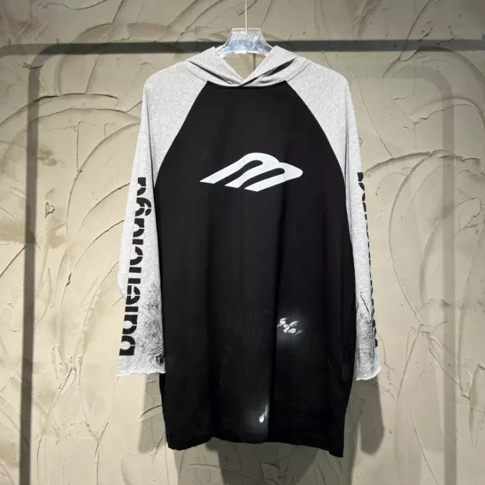 HighQuality 7310 Balenciaga 3B Stencil Hooded Raglan T-Shirt Oversized in Black- SBH013 HighQuality 7310 Balenciaga 3B Stencil Hooded Raglan T-Shirt Oversized in Black- SBH013