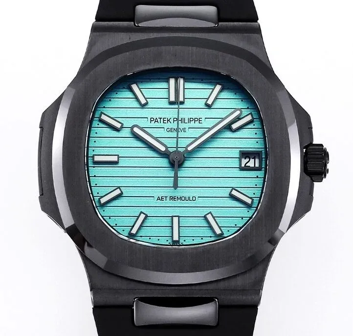 Modern AET Custom Patek Philippe Nautilus 40MM Tiffany Blue Dial Black Ceramic Case 715