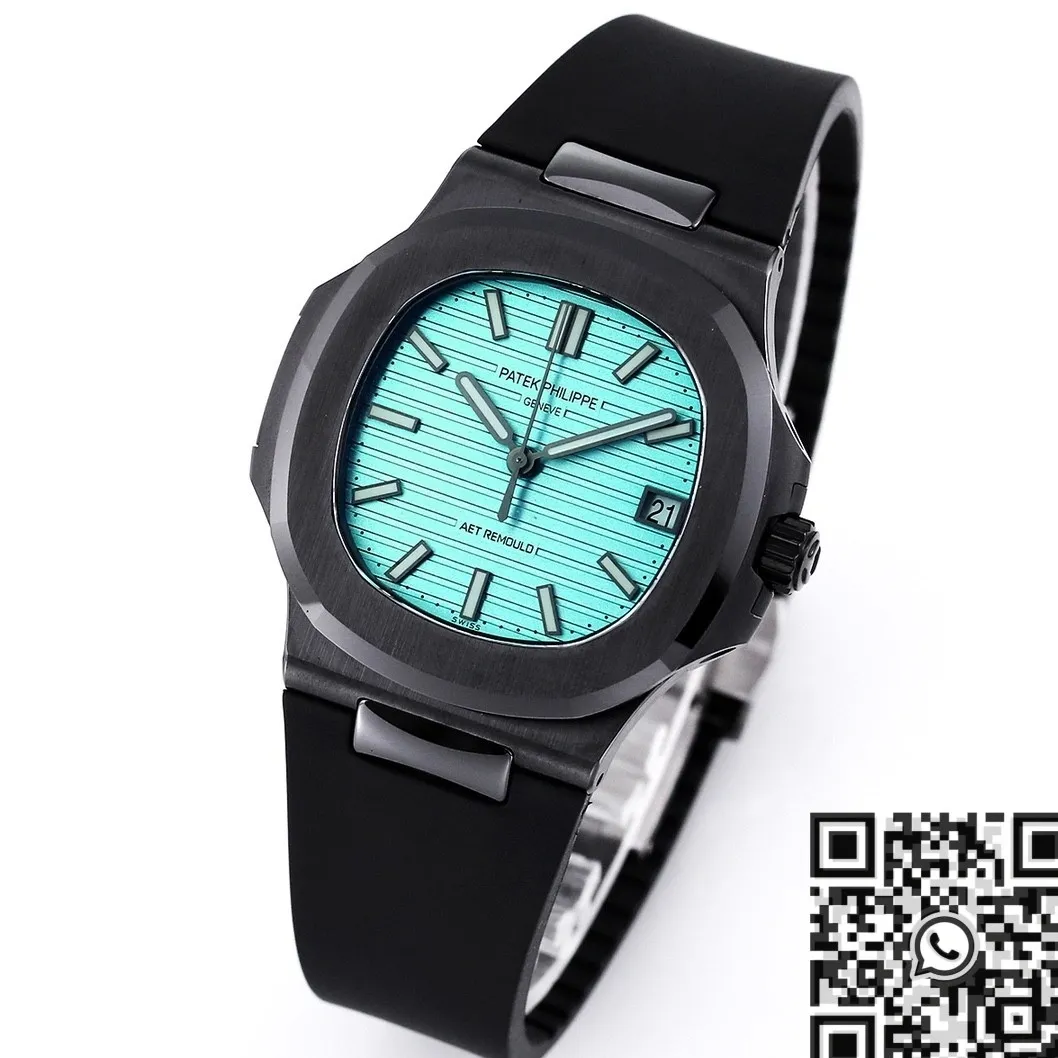 Modern AET Custom Patek Philippe Nautilus 40MM Tiffany Blue Dial Black Ceramic Case 715