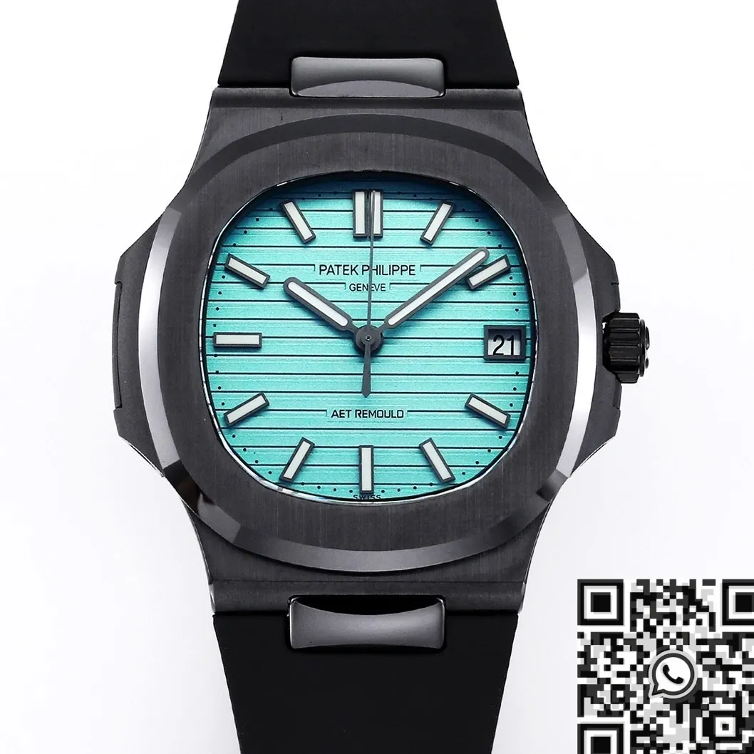 Modern AET Custom Patek Philippe Nautilus 40MM Tiffany Blue Dial Black Ceramic Case 715