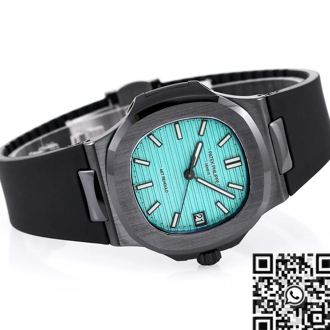 Modern AET Custom Patek Philippe Nautilus 40MM Tiffany Blue Dial Black Ceramic Case 715