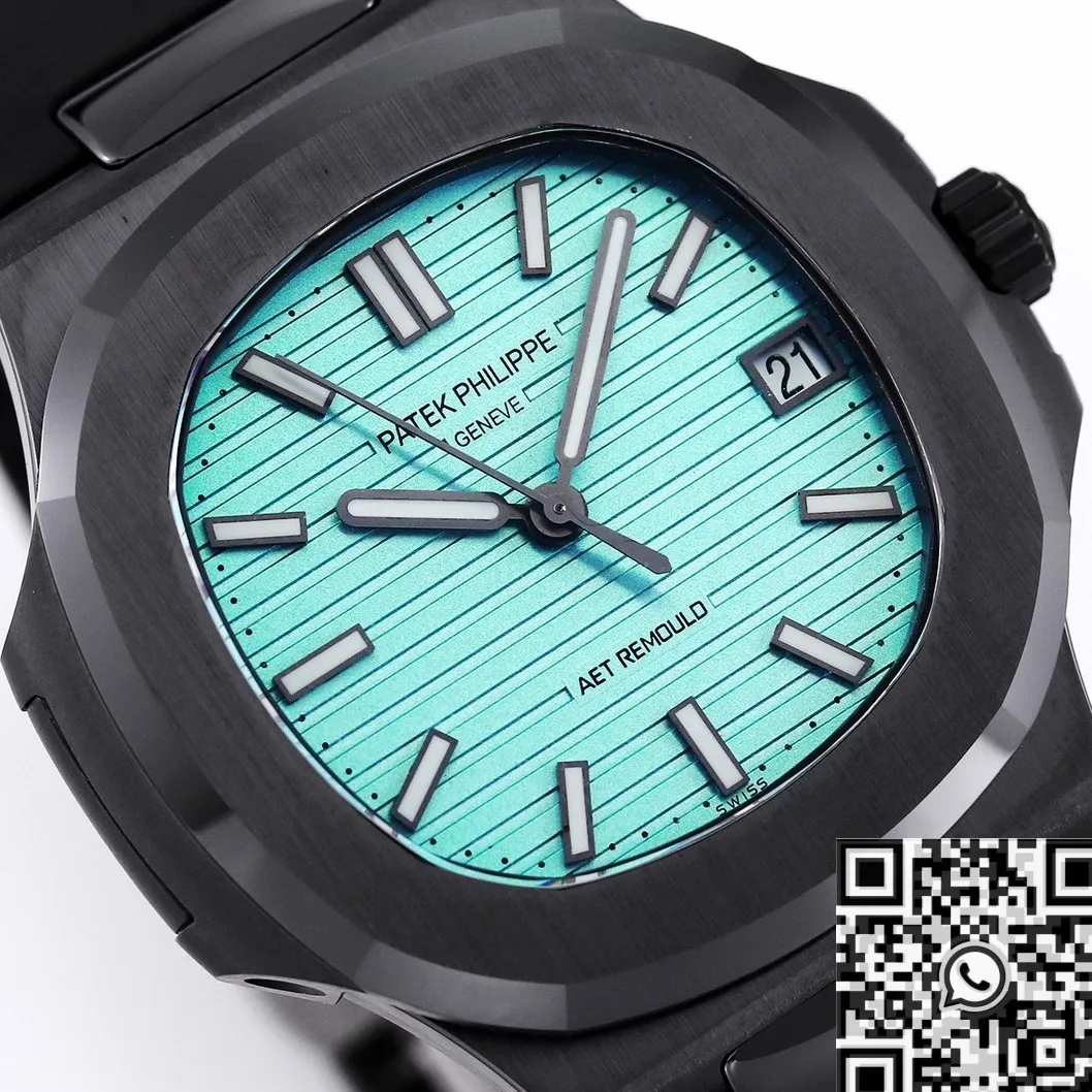 Modern AET Custom Patek Philippe Nautilus 40MM Tiffany Blue Dial Black Ceramic Case 715