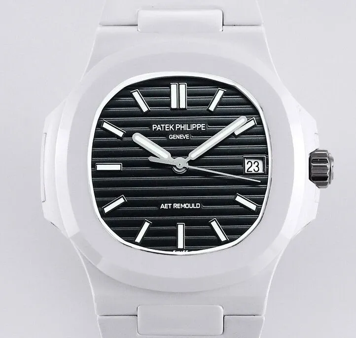 AET Custom Patek Philippe Nautilus Alternative Black Dial White Ceramic Watch FastDry 726