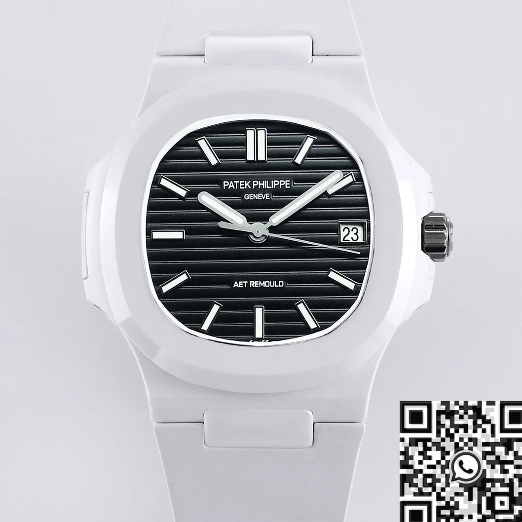 AET Custom Patek Philippe Nautilus Alternative Black Dial White Ceramic Watch FastDry 726