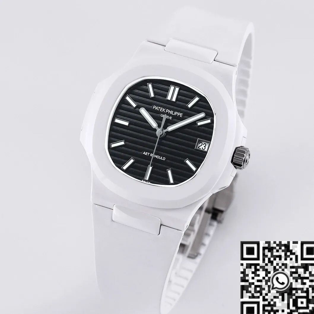 AET Custom Patek Philippe Nautilus Alternative Black Dial White Ceramic Watch FastDry 726