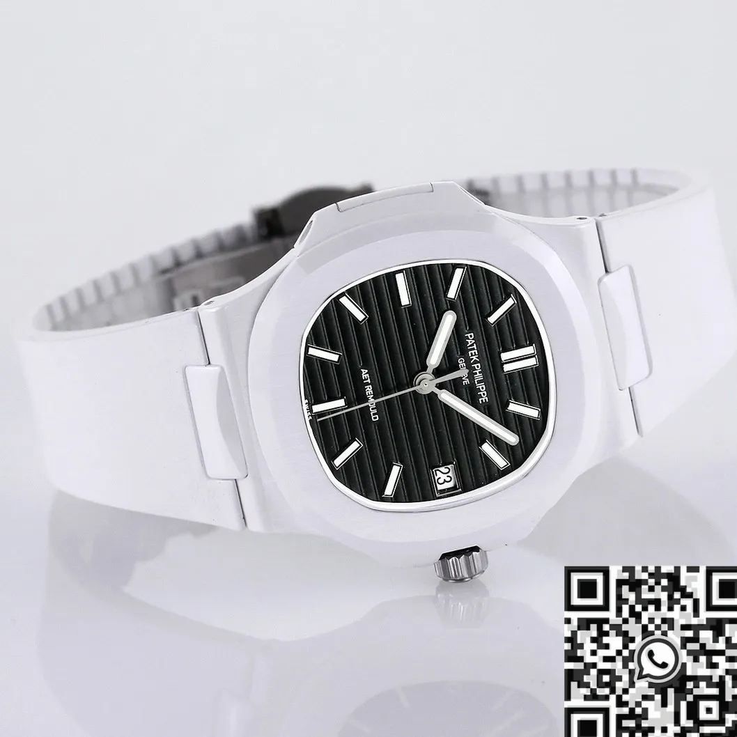 AET Custom Patek Philippe Nautilus Alternative Black Dial White Ceramic Watch FastDry 726