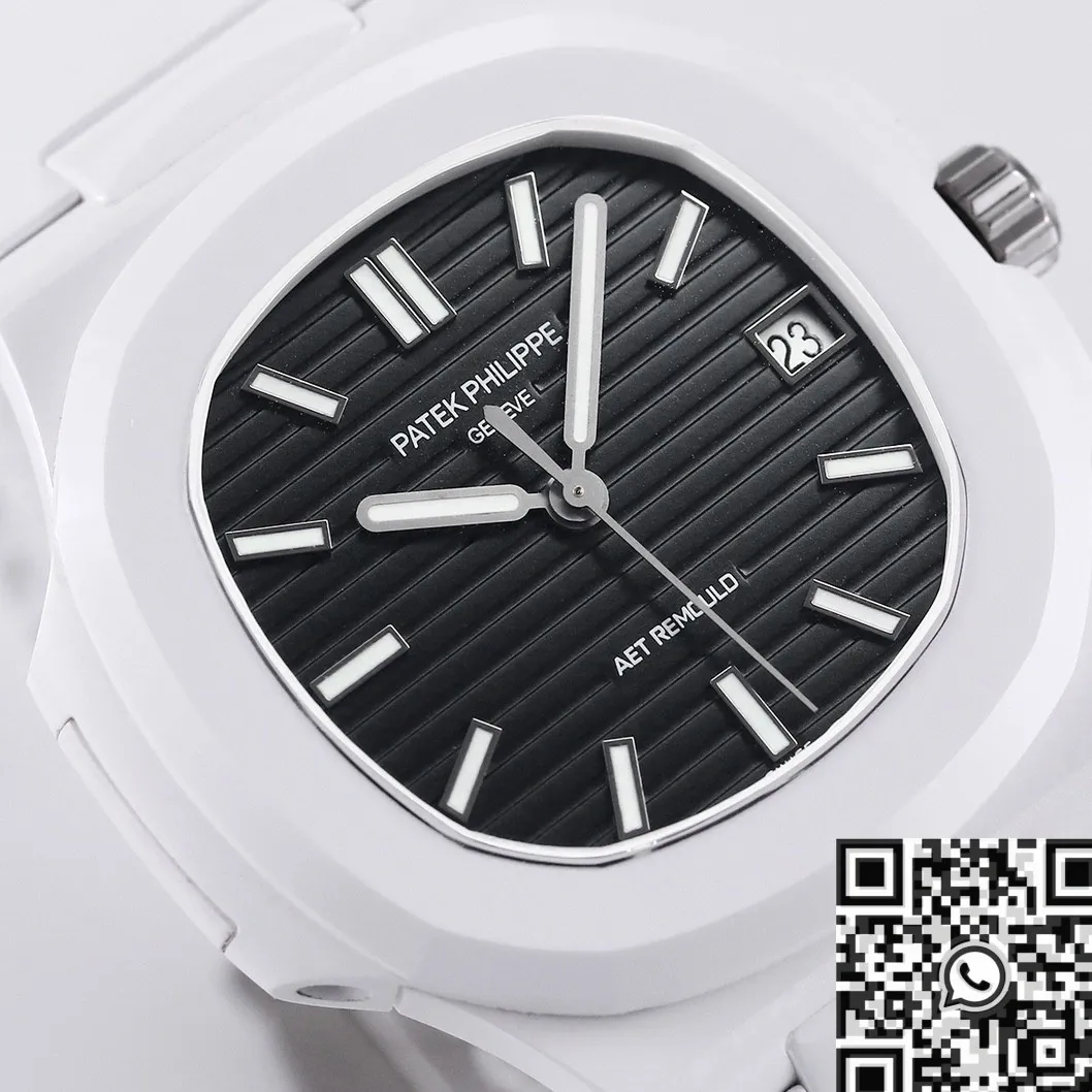 AET Custom Patek Philippe Nautilus Alternative Black Dial White Ceramic Watch FastDry 726