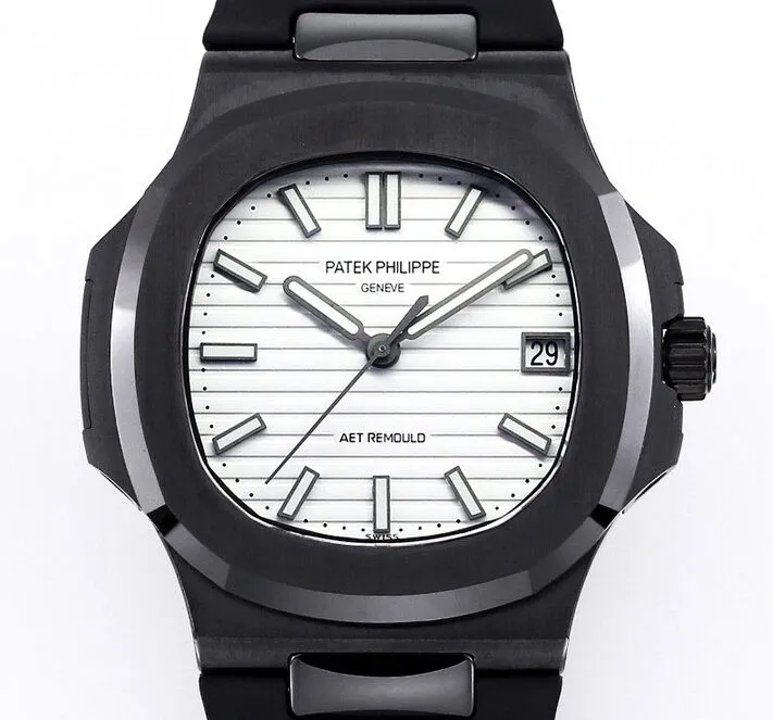Comfortable AET Custom Patek Philippe Nautilus Gradient Black Ceramic White Dial Watch 709