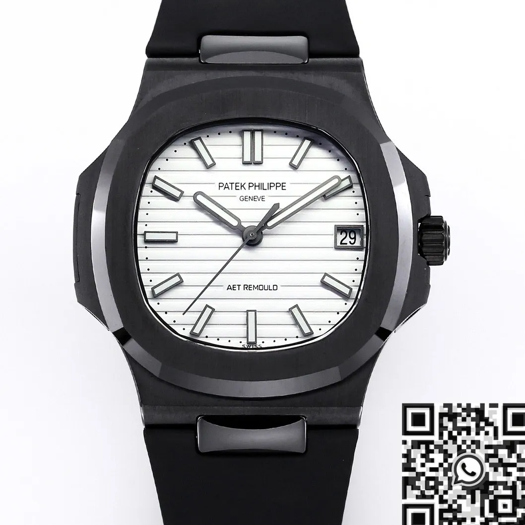Comfortable AET Custom Patek Philippe Nautilus Gradient Black Ceramic White Dial Watch 709