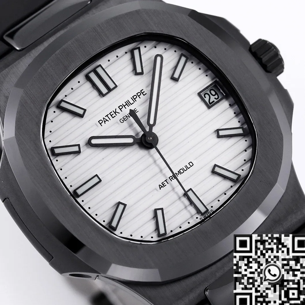 Comfortable AET Custom Patek Philippe Nautilus Gradient Black Ceramic White Dial Watch 709