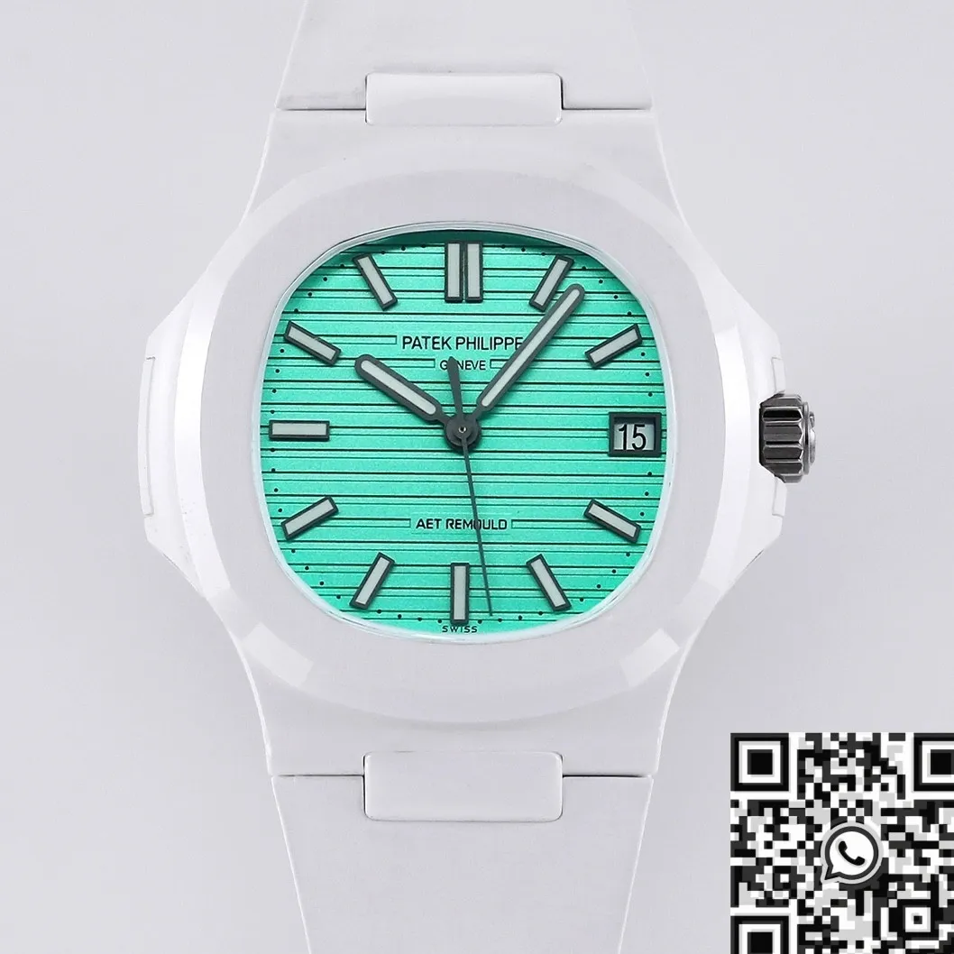 AET Custom Patek Philippe Nautilus Leather Strap Green Dial White Ceramic Watch Unique 712