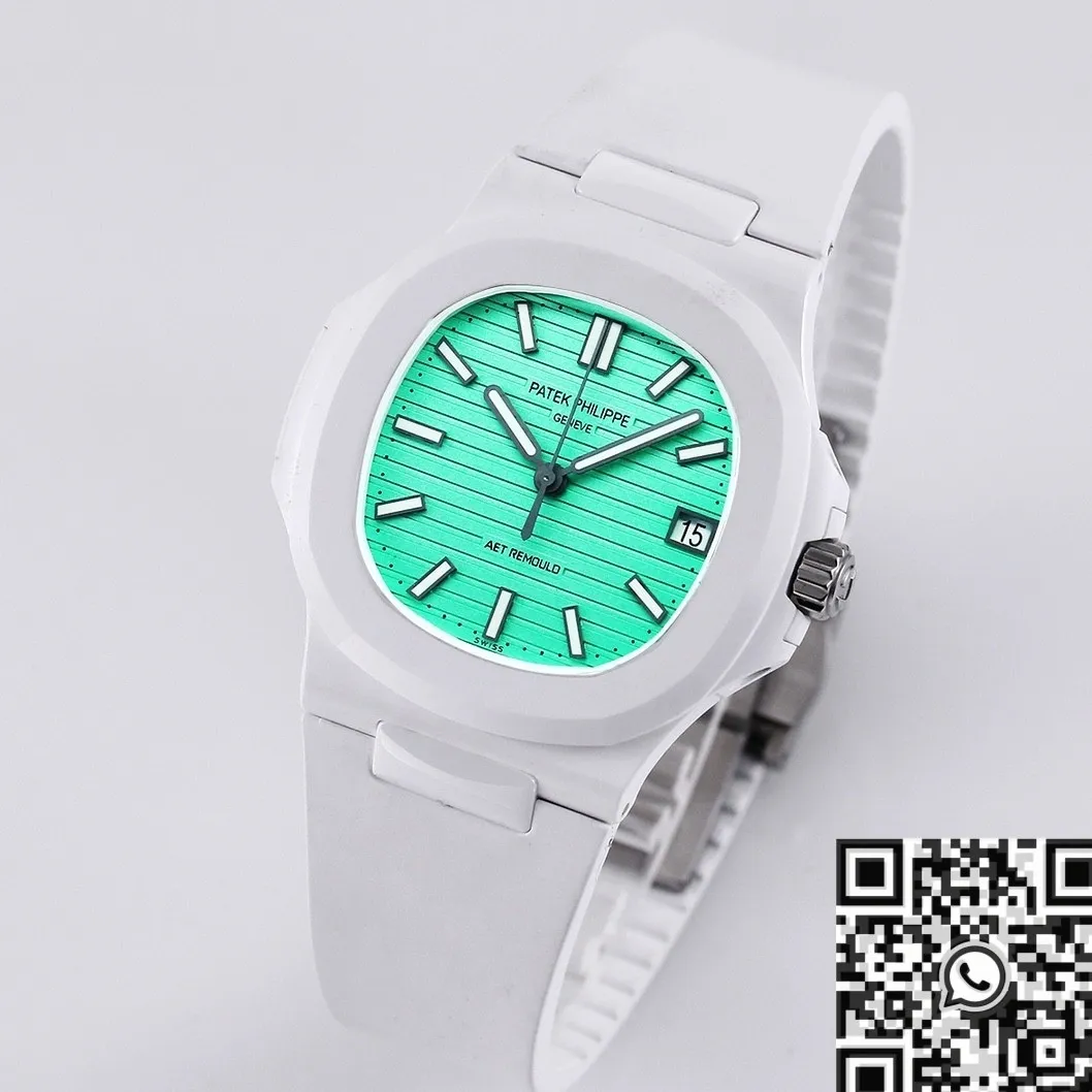 AET Custom Patek Philippe Nautilus Leather Strap Green Dial White Ceramic Watch Unique 712