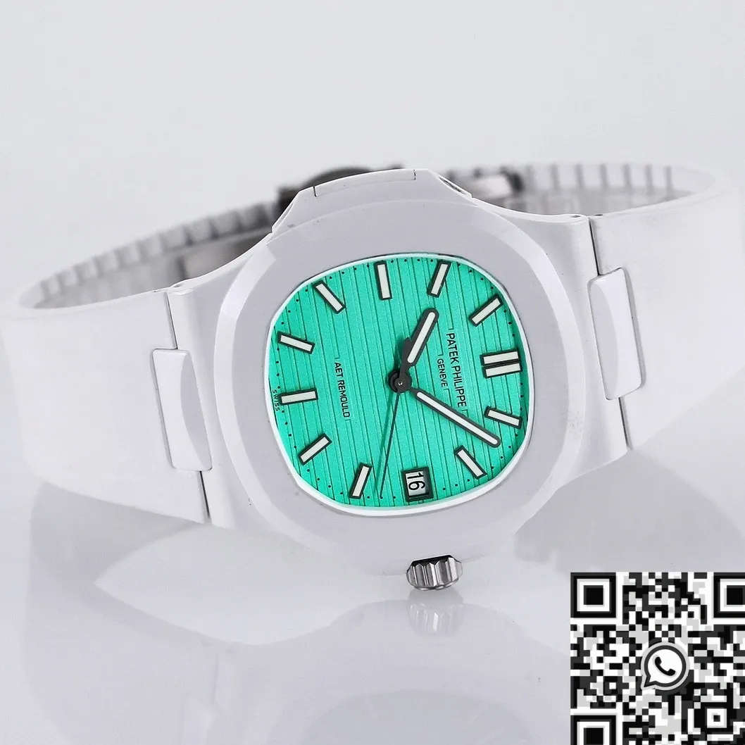 AET Custom Patek Philippe Nautilus Leather Strap Green Dial White Ceramic Watch Unique 712