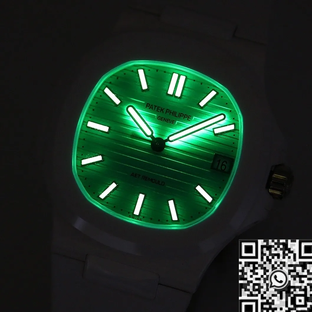 AET Custom Patek Philippe Nautilus Leather Strap Green Dial White Ceramic Watch Unique 712