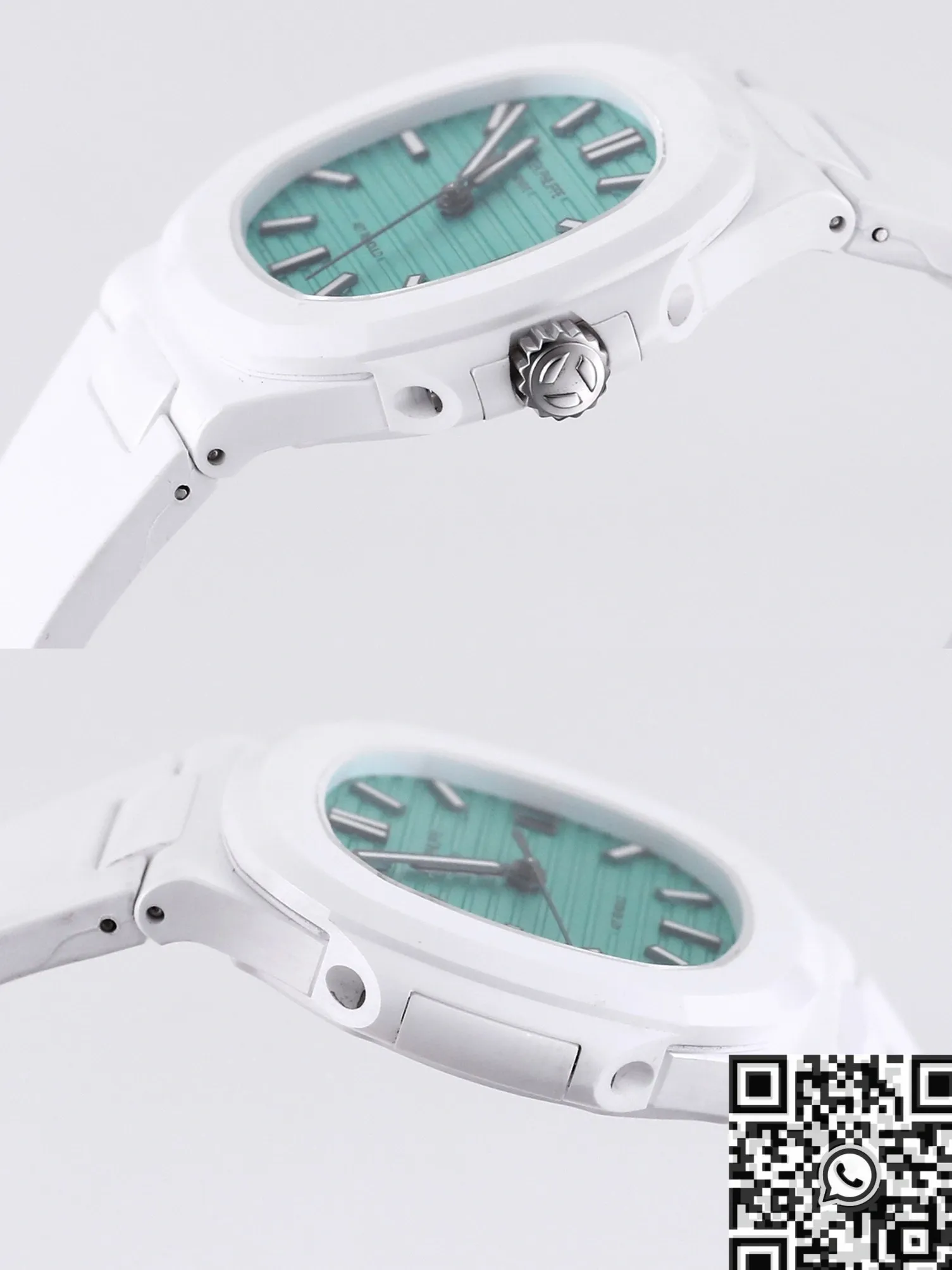 AET Custom Patek Philippe Nautilus Leather Strap Green Dial White Ceramic Watch Unique 712