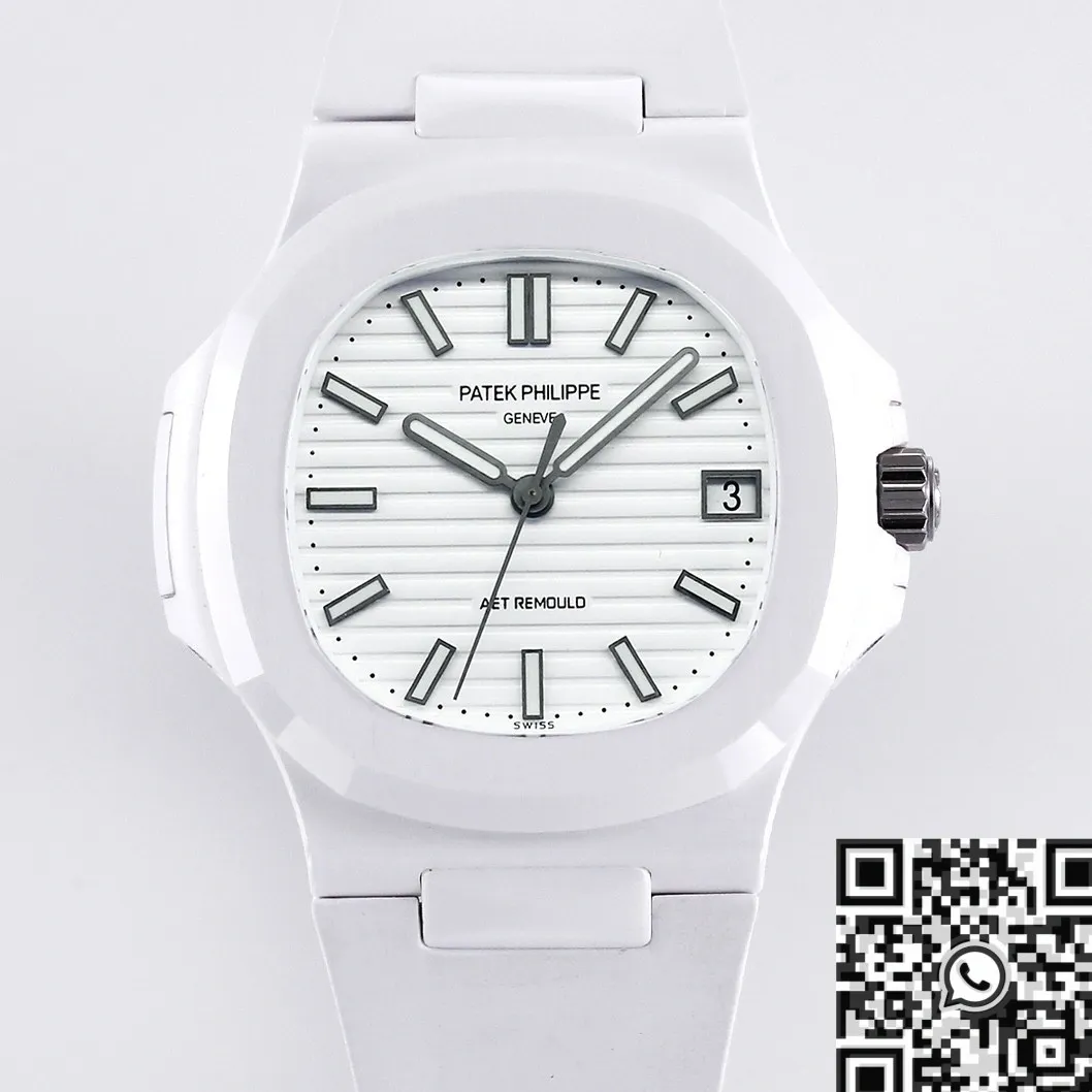 AET Custom Patek Philippe Nautilus White Dial Ceramic Watch FastDry 719