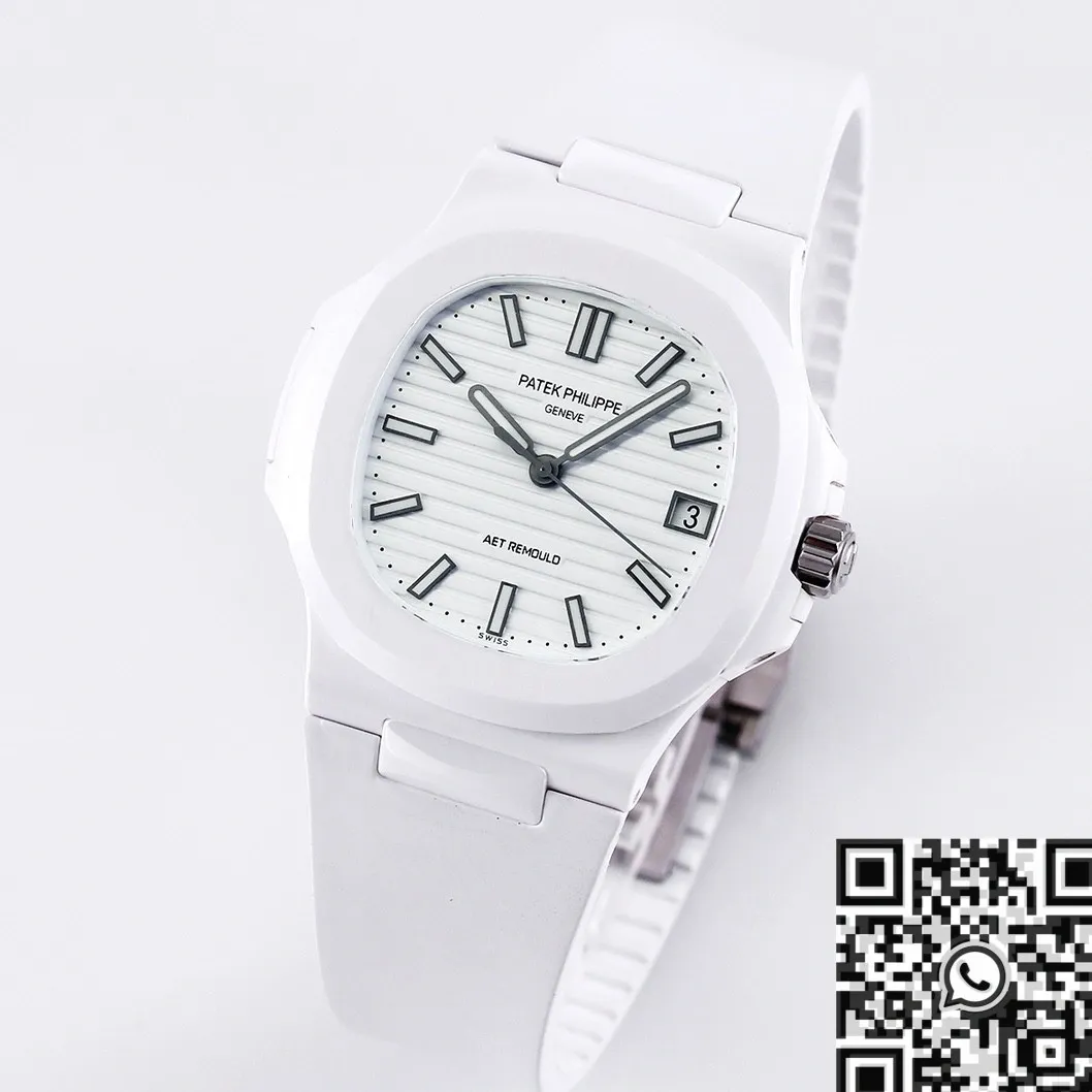 AET Custom Patek Philippe Nautilus White Dial Ceramic Watch FastDry 719