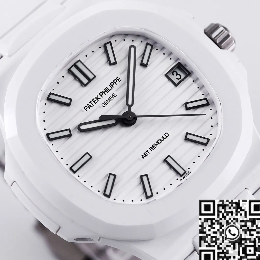AET Custom Patek Philippe Nautilus White Dial Ceramic Watch FastDry 719