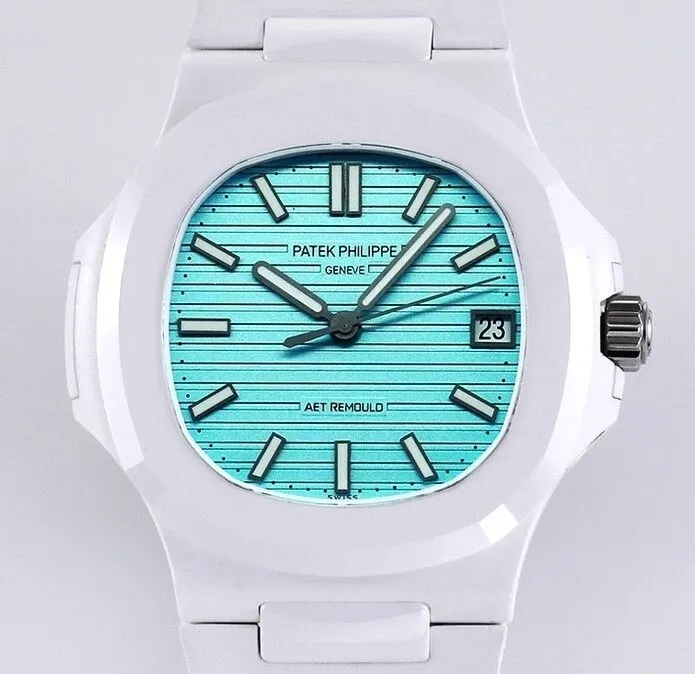 WellDesigned AET Custom Patek Philippe White Nautilus Tiffany Blue Dial White Ceramic Watch 713
