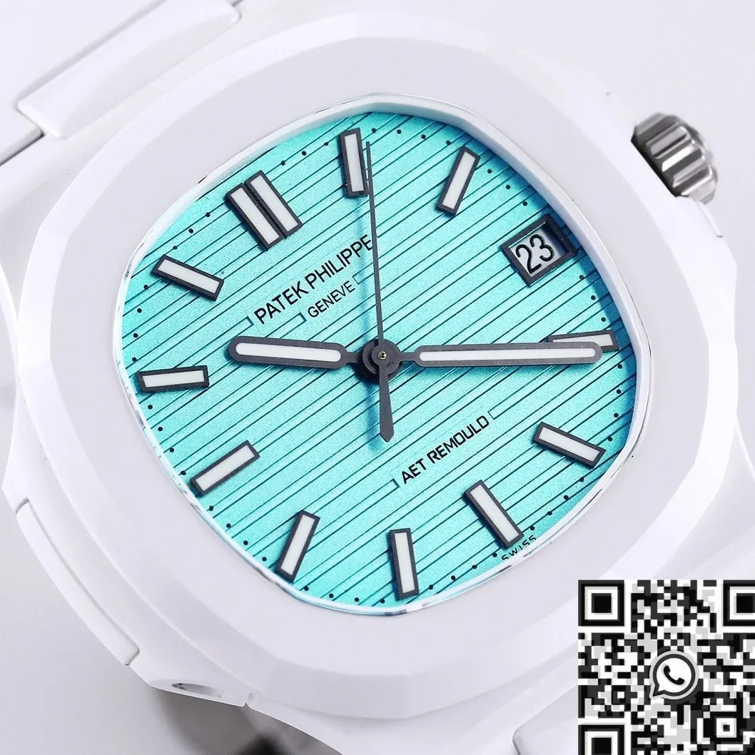 WellDesigned AET Custom Patek Philippe White Nautilus Tiffany Blue Dial White Ceramic Watch 713