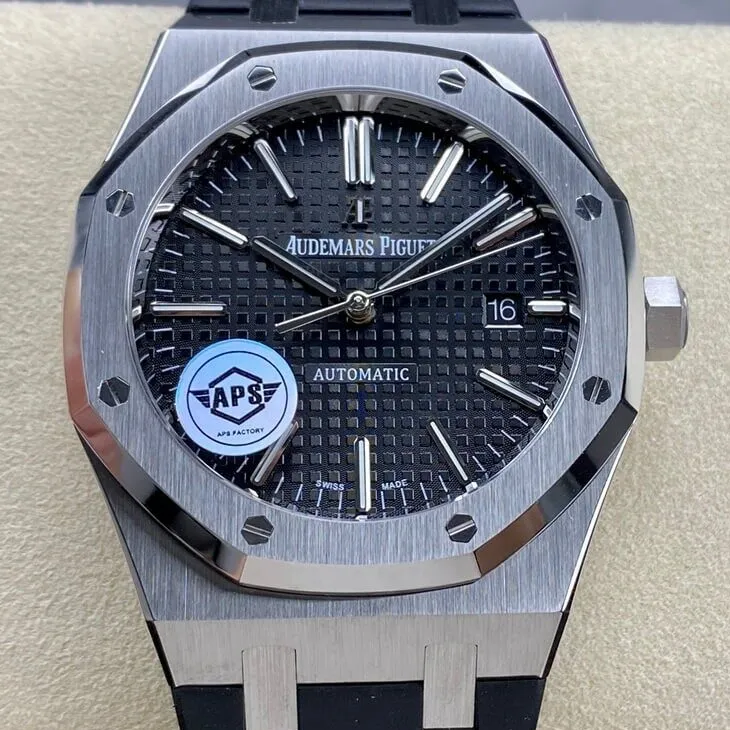 Audemars Piguet Royal Oak 15400 Black Dial Rubber Strap Watch APS Factory Flexible 1976