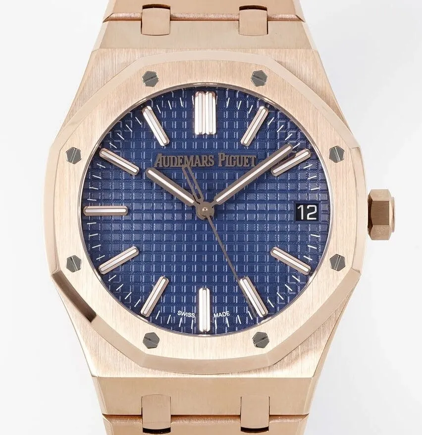 Vibrant Audemars Piguet Royal Oak Replica Watch 15510OR.OO.1320OR.03 Rose Gold Blue Dial APS Factory 2018