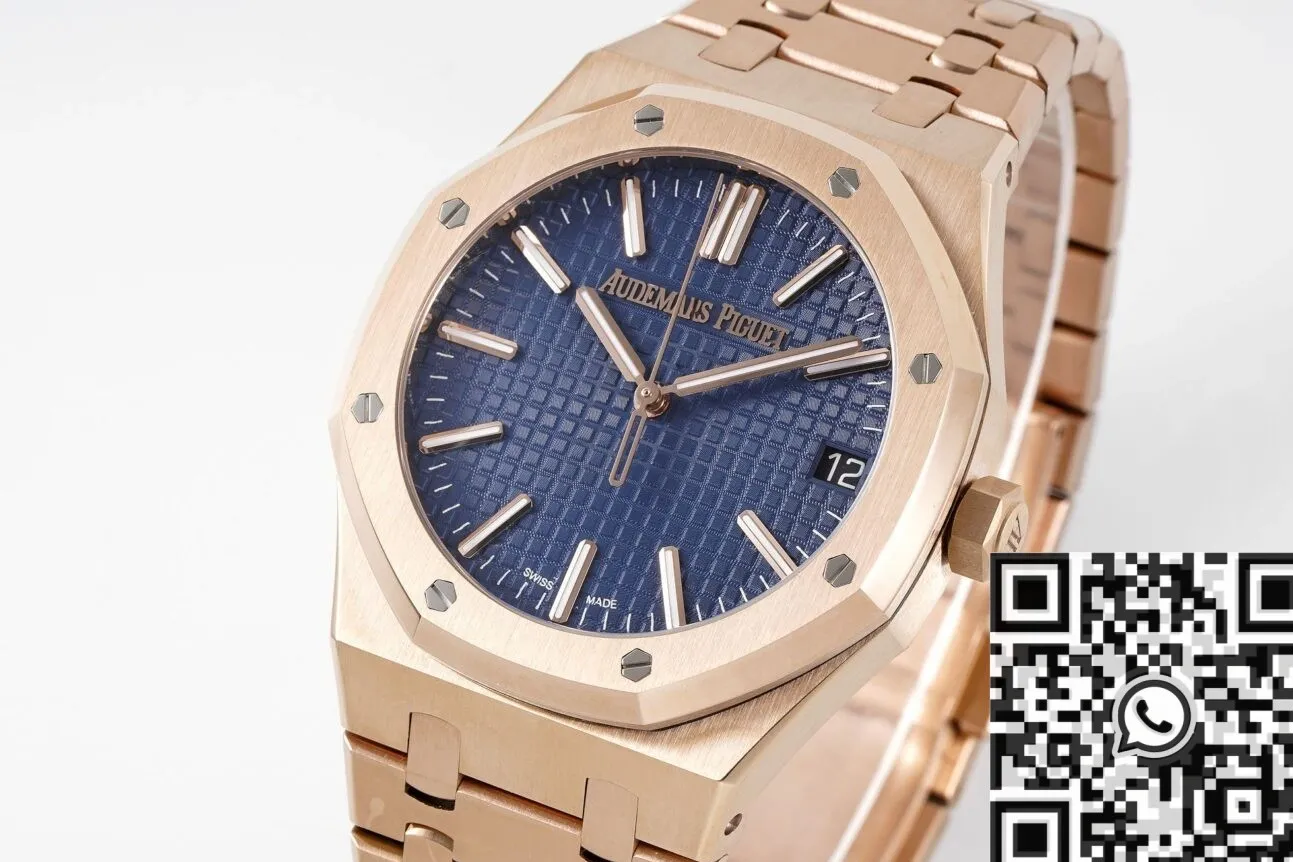 Vibrant Audemars Piguet Royal Oak Replica Watch 15510OR.OO.1320OR.03 Rose Gold Blue Dial APS Factory 2018