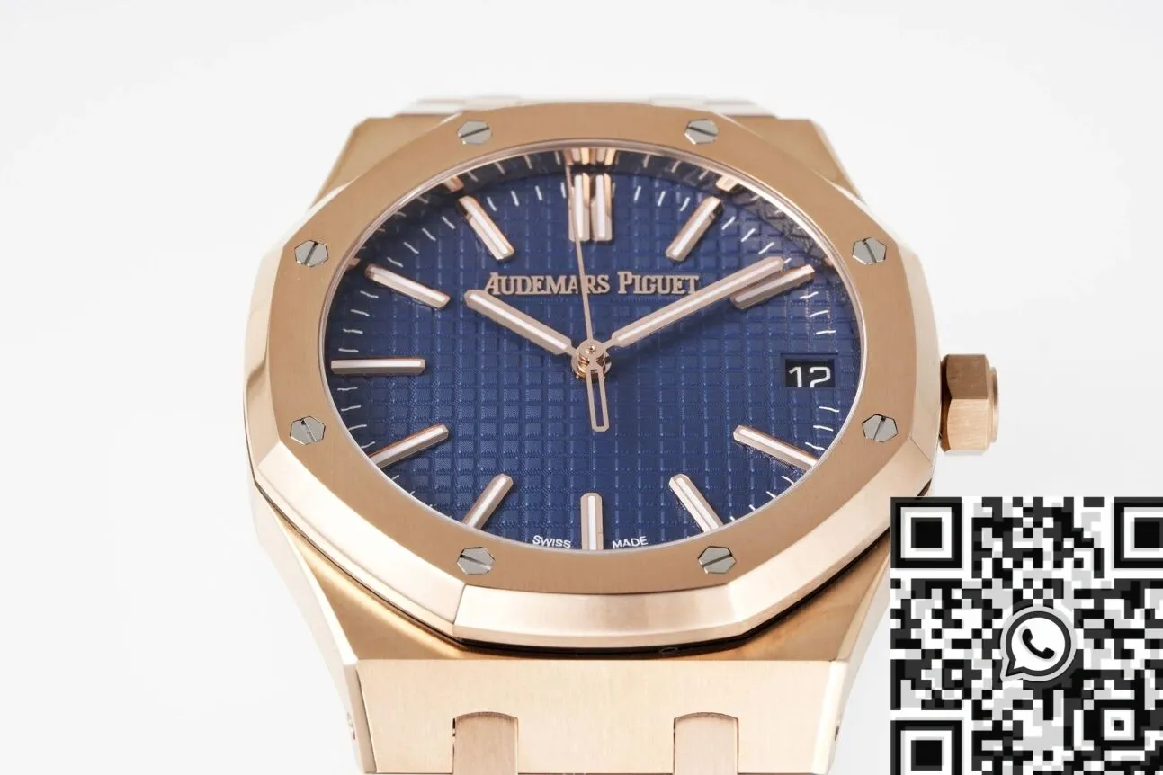 Vibrant Audemars Piguet Royal Oak Replica Watch 15510OR.OO.1320OR.03 Rose Gold Blue Dial APS Factory 2018