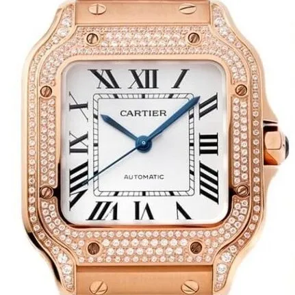 Cartier De Santos Rose Gold Full Diamond Watch BV Factory Unique 2483