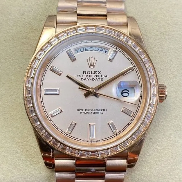 Unisex Custom Rolex Day Date Rose Gold Diamond Watch Size 36mm EW Factory 2748