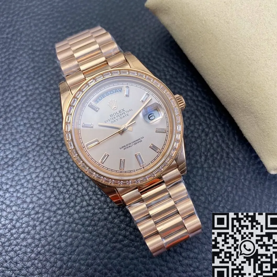 Unisex Custom Rolex Day Date Rose Gold Diamond Watch Size 36mm EW Factory 2748