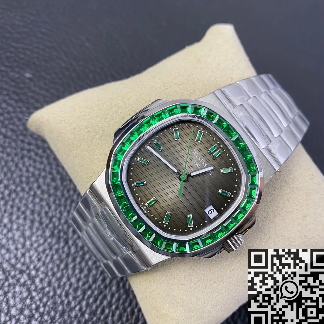 Compact Patek Philippe Nautilus 5711 Emerald Diamond Green Dial Watch PPF Custom 2618