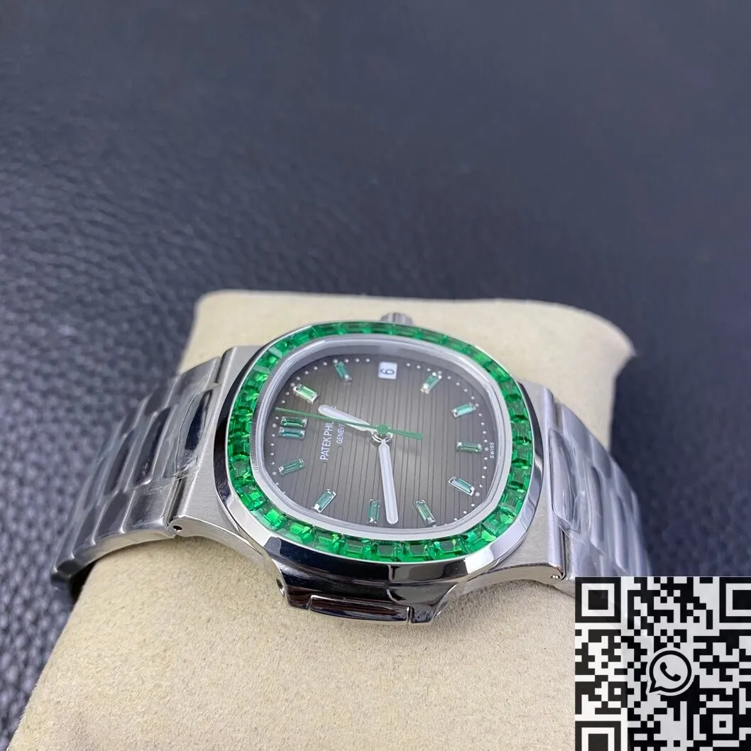 Compact Patek Philippe Nautilus 5711 Emerald Diamond Green Dial Watch PPF Custom 2618