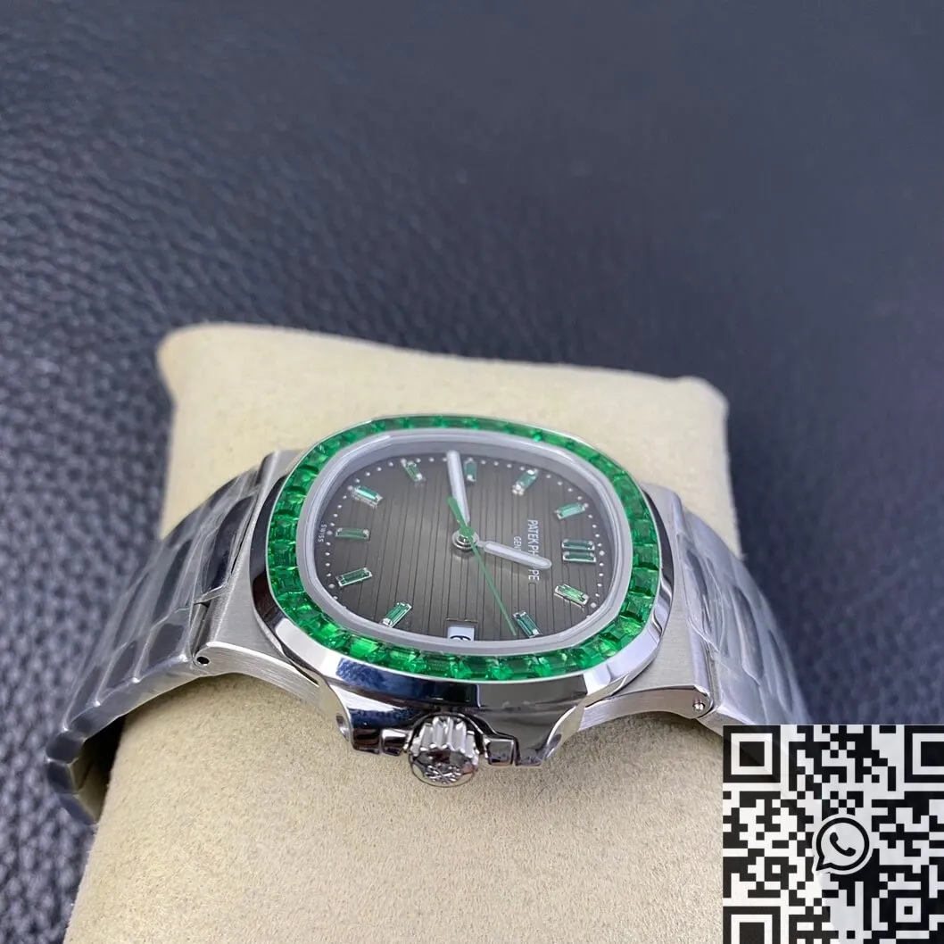 Compact Patek Philippe Nautilus 5711 Emerald Diamond Green Dial Watch PPF Custom 2618