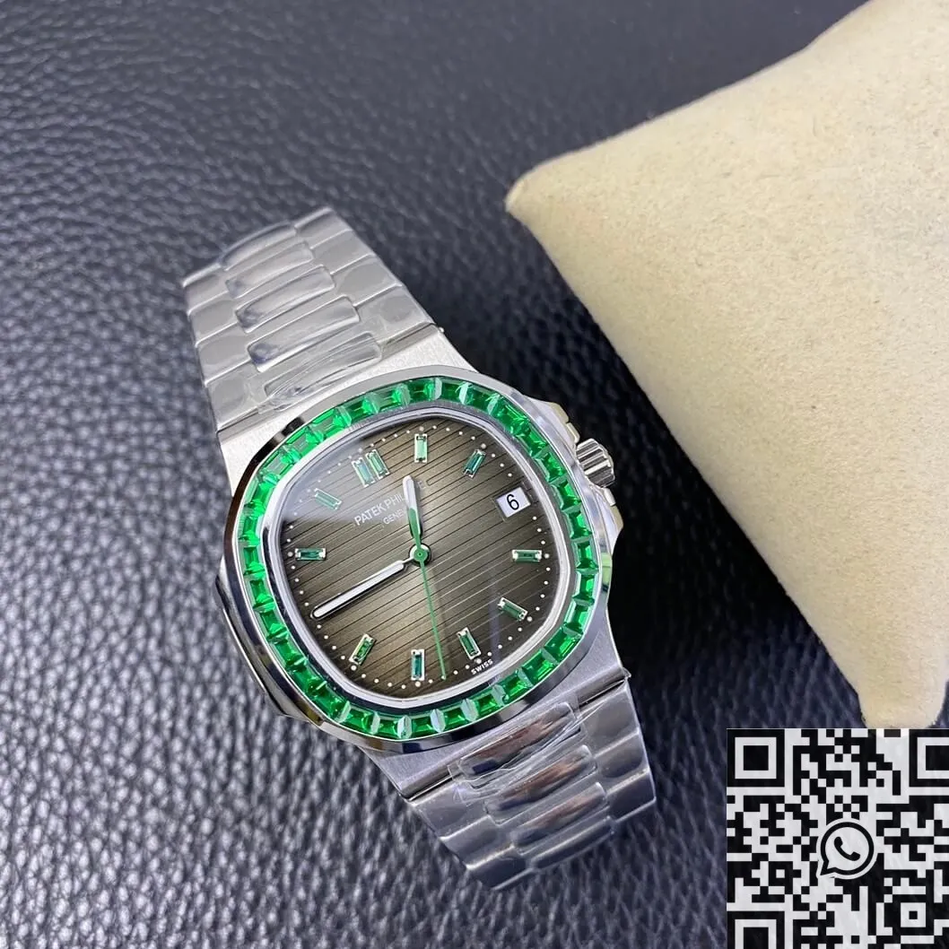 Compact Patek Philippe Nautilus 5711 Emerald Diamond Green Dial Watch PPF Custom 2618