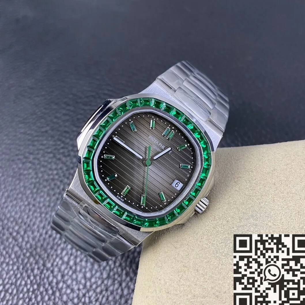 Compact Patek Philippe Nautilus 5711 Emerald Diamond Green Dial Watch PPF Custom 2618