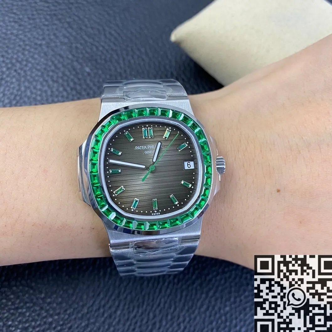 Compact Patek Philippe Nautilus 5711 Emerald Diamond Green Dial Watch PPF Custom 2618