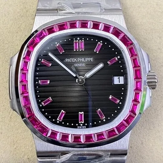 Patek Philippe Nautilus 5711 Red Diamond Black Dial Watch PPF Custom WrinkleFree 2626