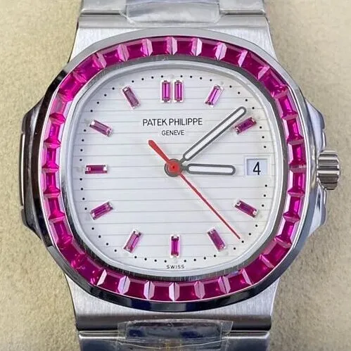 Patek Philippe Nautilus 5711 Red Diamond White Dial Watch PPF Custom Supportive 2628