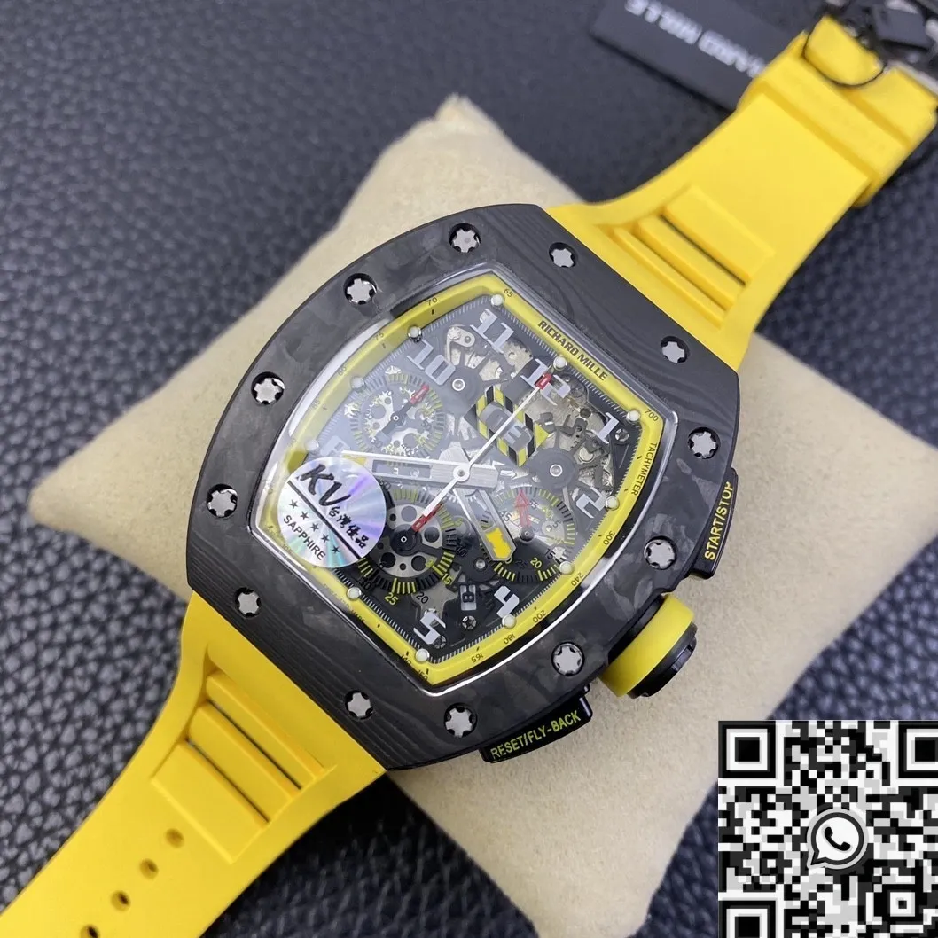 Modern Richard Mille Felipe Massa RM 011 Yellow Rubber Strap Watch KV Factory 2520